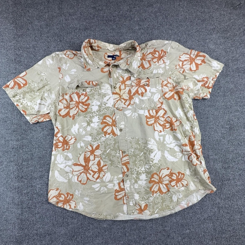 Basic Editions Shirt Mens 2XL Beige Floral Hawaiian Short Sleeve Button Up Aloha